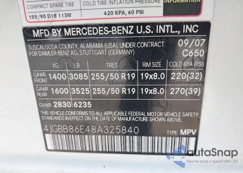 2008 Mercedes-Benz Ml 350 4Matic z USA, uszkodzony, nr VIN 4JGBB86E48A325840
